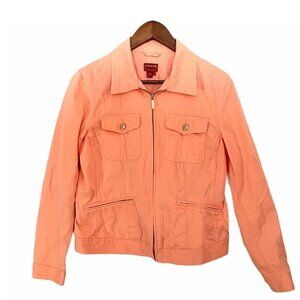 Chaps Orange Cream Full Zip Up Stretch Pockets Jean Jacket Size Medium